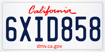 CA license plate 6XID858