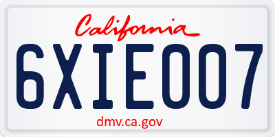CA license plate 6XIE007