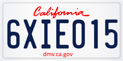 CA license plate 6XIE015