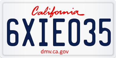 CA license plate 6XIE035