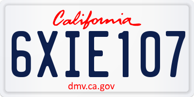 CA license plate 6XIE107