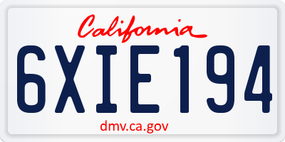 CA license plate 6XIE194