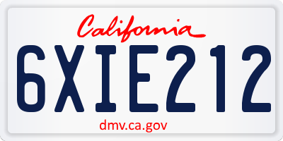 CA license plate 6XIE212