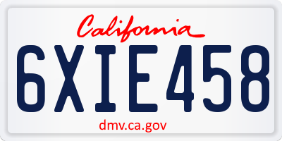 CA license plate 6XIE458