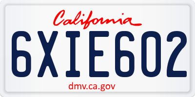 CA license plate 6XIE602