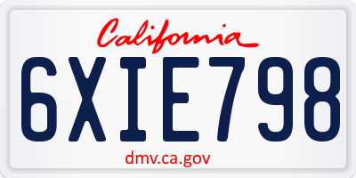 CA license plate 6XIE798