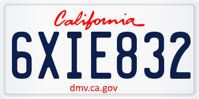 CA license plate 6XIE832