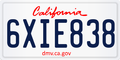 CA license plate 6XIE838