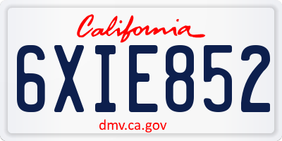 CA license plate 6XIE852