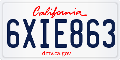 CA license plate 6XIE863