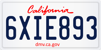 CA license plate 6XIE893