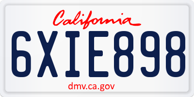 CA license plate 6XIE898