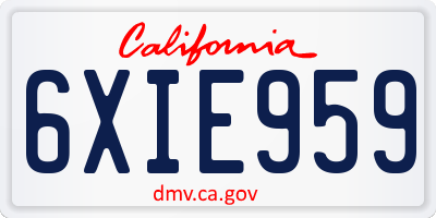 CA license plate 6XIE959