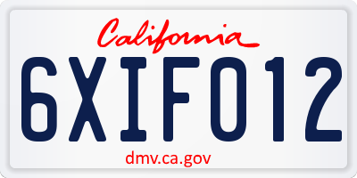 CA license plate 6XIF012