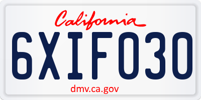CA license plate 6XIF030