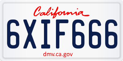 CA license plate 6XIF666