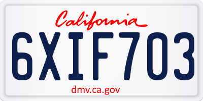 CA license plate 6XIF703