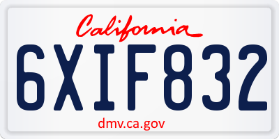 CA license plate 6XIF832