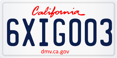 CA license plate 6XIG003
