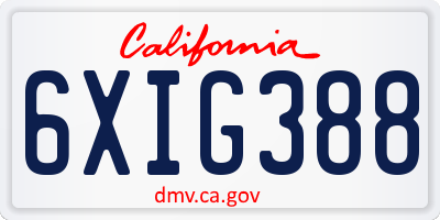 CA license plate 6XIG388