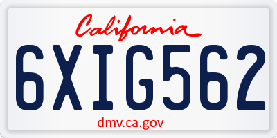 CA license plate 6XIG562