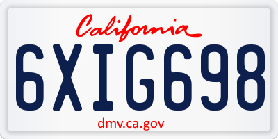 CA license plate 6XIG698