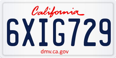 CA license plate 6XIG729