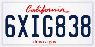 CA license plate 6XIG838
