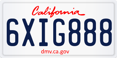 CA license plate 6XIG888