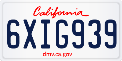 CA license plate 6XIG939