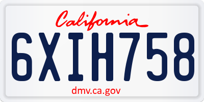 CA license plate 6XIH758
