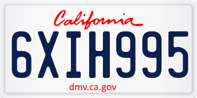 CA license plate 6XIH995