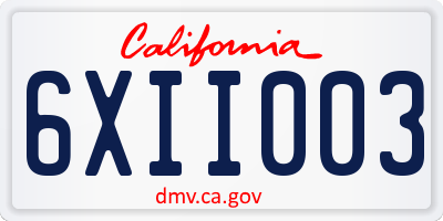 CA license plate 6XII003
