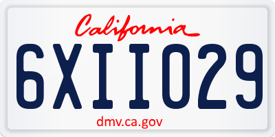 CA license plate 6XII029