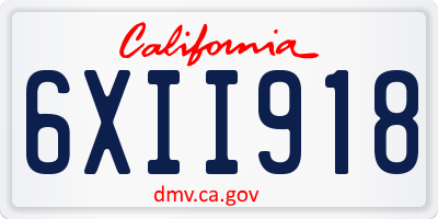 CA license plate 6XII918