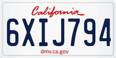 CA license plate 6XIJ794