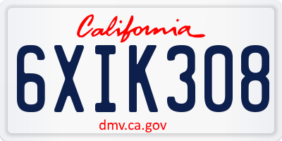 CA license plate 6XIK308