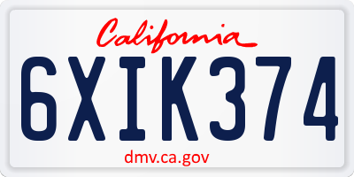 CA license plate 6XIK374