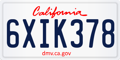 CA license plate 6XIK378