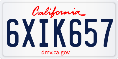 CA license plate 6XIK657