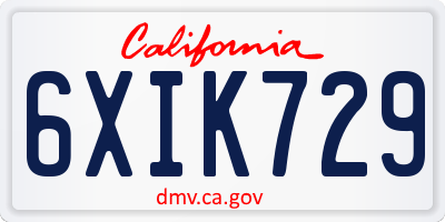 CA license plate 6XIK729