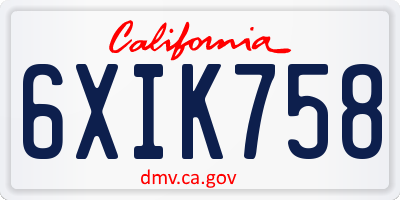CA license plate 6XIK758