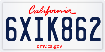 CA license plate 6XIK862