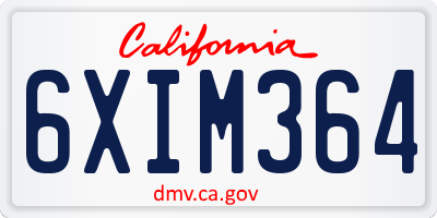 CA license plate 6XIM364