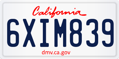CA license plate 6XIM839