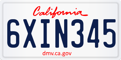CA license plate 6XIN345
