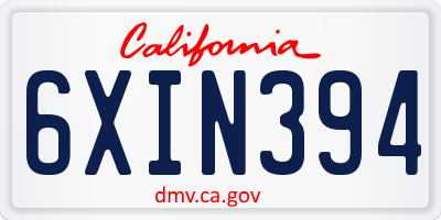 CA license plate 6XIN394
