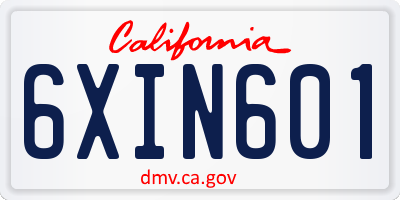 CA license plate 6XIN601