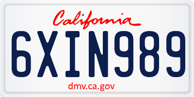 CA license plate 6XIN989
