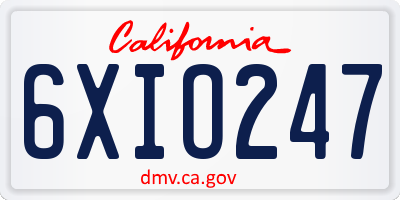 CA license plate 6XIO247